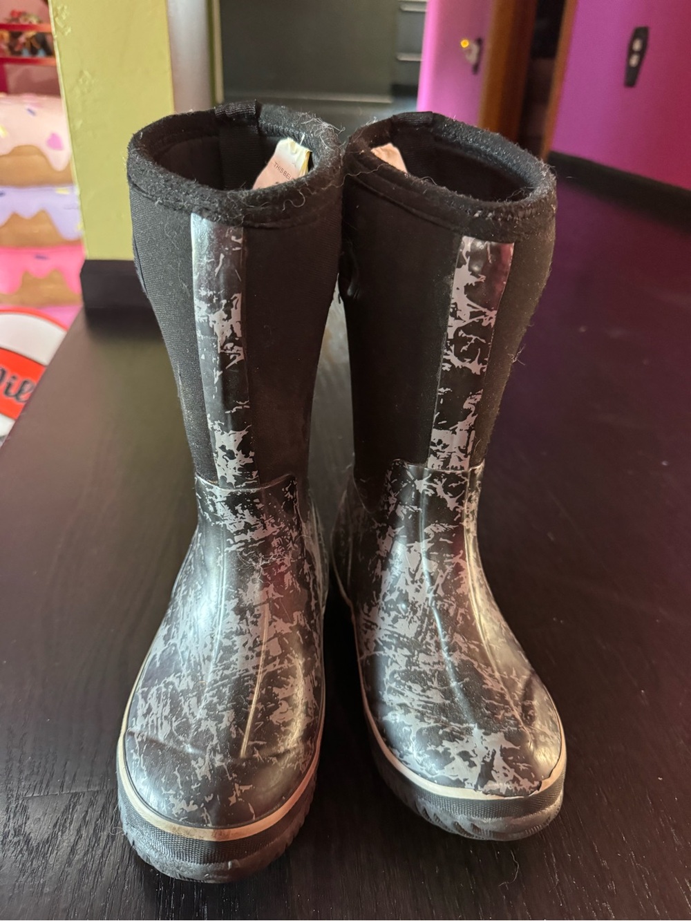 Target Kids Black and Silver Marble Rain & Snow Boots